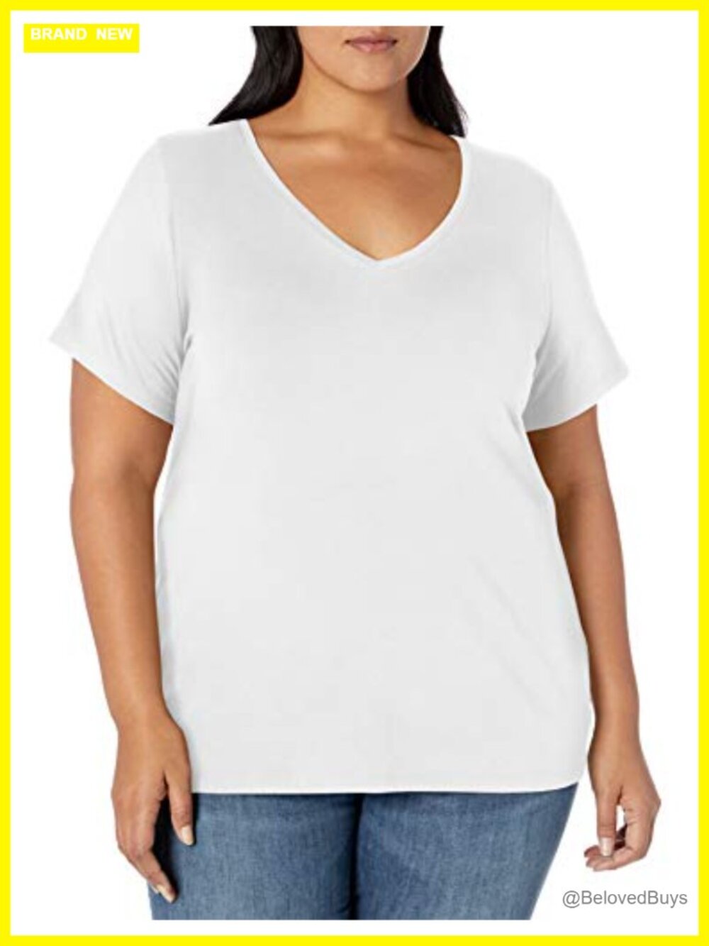 Plus Size V-Neck Short Sleeve T-Shirt Lightweight Jersey Cotton Blend Casual